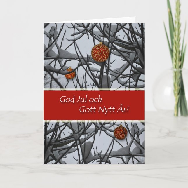 Cartão De Festividades Natal sueco, ornamentos na neve (Frente)