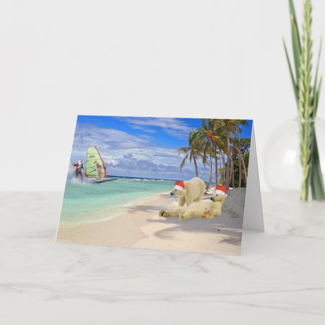 Cartão De Festividades Natal surfando do papai noel (Frente)