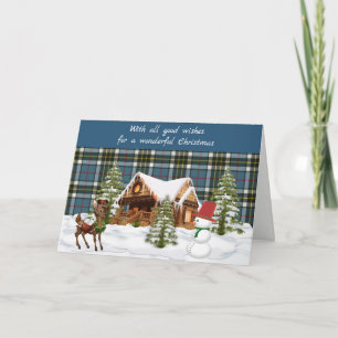 Cartão De Festividades Natal Thompson Blue  Tartan Escocês