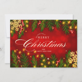 Cartão De Festividades Natal Tradicional Vermelho e Dourado