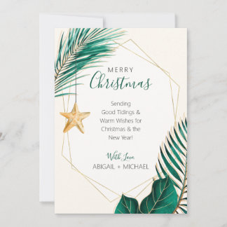 Cartão De Festividades Natal Tropical de Palmeira Verde e Dourada