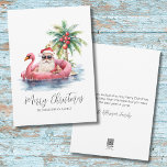 Cartão De Festividades Natal Tropical de Praia Santa Claus<br><div class="desc">Entre no espírito de Natal com um cartão de Natal único com um Papai Noel relaxado em óculos escuros saltando em um flamingo rosa no oceano. Perfeito para enviar desejos de férias de praia, este cartão é ideal para quem vive em lugares tropicais como Flórida, Havaí, ou Bahamas, ou para...</div>