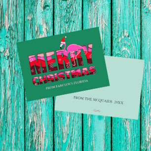 Cartão De Festividades Natal Tropical Flamingo Rosa da Flórida Personaliz