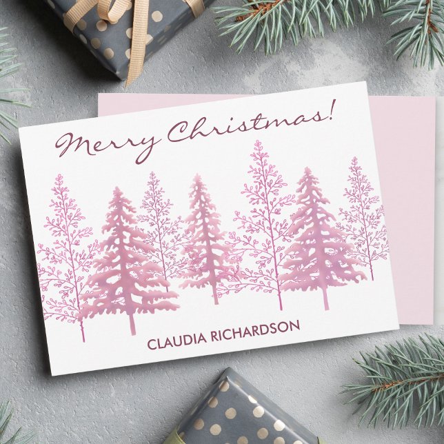Cartão De Festividades Natal Única das Árvores Flores Rosa (Sending warm wishes with this vibrant of pink trees to your family and friends.)