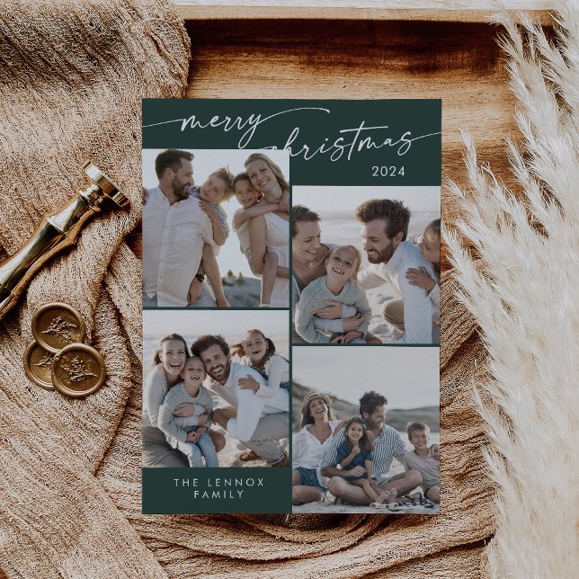 Cartão De Festividades Natal Único do Natal Verde Escuro Boho (Criador carregado)