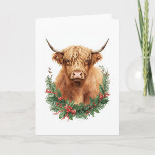 Cartão De Festividades Natal Vaca das Terras Altas Rústicas