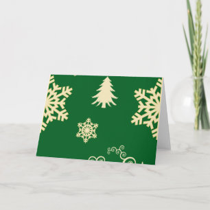 Cartão De Festividades Natal verde com flocos de neve creme