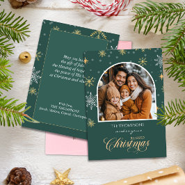 Cartão De Festividades Natal Verde com Flocos de Neve Modernos