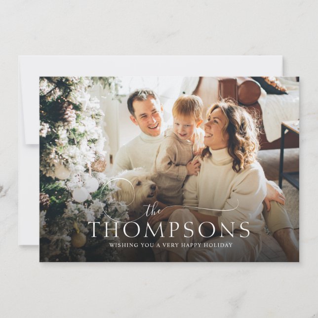 Cartão De Festividades Natal Verde da Caligrafia Elegante (Frente)