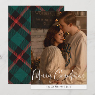 Cartão De Festividades Natal Verde de Foto Minimalista de Script Moderno