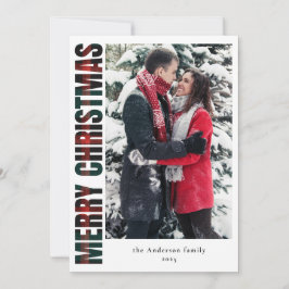 Cartão De Festividades Natal verde e Xadrez vermelha da família Elegant