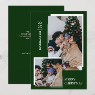 Cartão De Festividades Natal Verde Escuro Minimalista 2 Fotografias