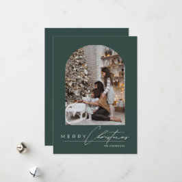 Cartão De Festividades Natal Verde Moderno Minimalista com Arco e Foto