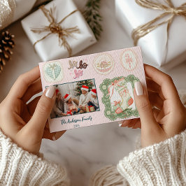 Cartão De Festividades Natal Verde Rosa Retro