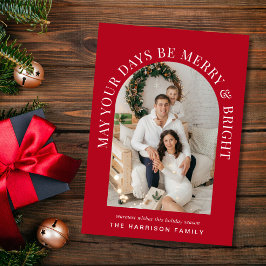 Cartão De Festividades Natal Vermelho Brilhante da Feliz de Arch Elegante