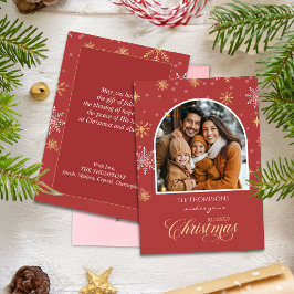 Cartão De Festividades Natal Vermelho com Flocos de Neve Modernos