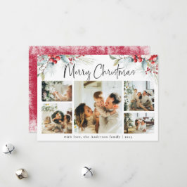 Cartão De Festividades Natal Vermelho da Colagem de Fotos Botânica Elegan