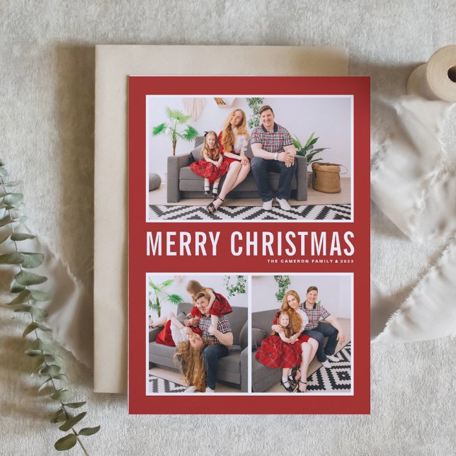 Cartão De Festividades Natal Vermelho da Colagem de Fotos da Tipografia M (Criador carregado)