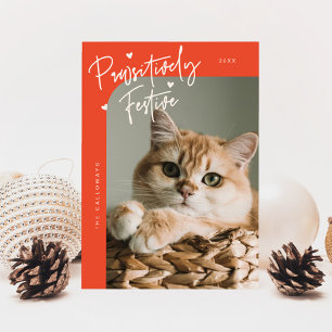 Cartão De Festividades Natal Vermelho de gato festivo