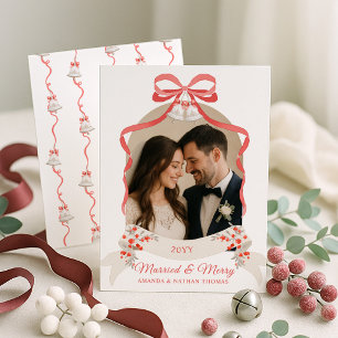 Cartão De Festividades Natal Vermelho do Grande Milênio Casado e Feliz