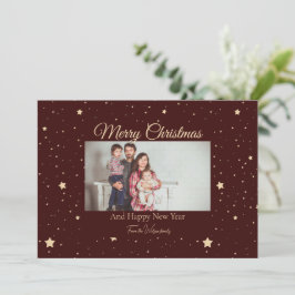 Cartão De Festividades Natal vermelho e Dourado da noite estelar