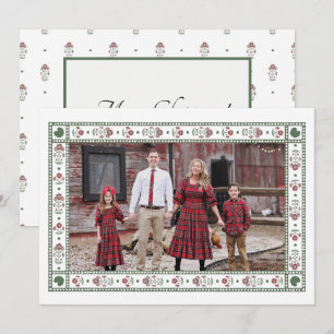 Cartão De Festividades Natal Vermelho e Verde Poinsettia Block Print