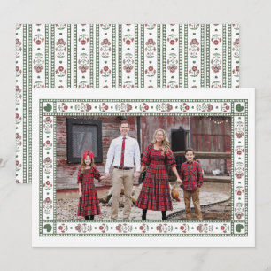 Cartão De Festividades Natal Vermelho e Verde Poinsettia Block Print
