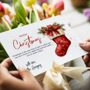 Cartão De Festividades Natal Vermelho estocando feliz Natal