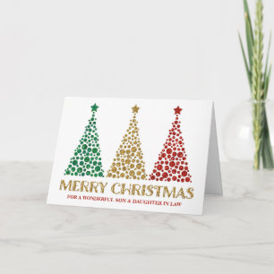 Cartão De Festividades Natal Vermelho Verde Dourado Filho e Nora
