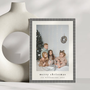 Cartão De Festividades Natal Vertical com Foto Xadrez Preto Vintage