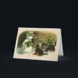 Cartão De Festividades Natal vintage - 3 gatinhos & um boneco de neve,<br><div class="desc">Uma imagem de cartão do natal vintage caracteriza uma cena nevado com os três gatinhos adoráveis que vieram em cima de um boneco de neve. Os gatinhos olham-no como se podem nunca ter visto um boneco de neve e são confusos mas curiosos. O boneco de neve veste um chapéu de...</div>