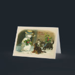 Cartão De Festividades Natal vintage - 3 gatinhos & um boneco de neve,<br><div class="desc">Uma imagem de cartão do natal vintage caracteriza uma cena nevado com os três gatinhos adoráveis que vieram em cima de um boneco de neve. Os gatinhos olham-no como se podem nunca ter visto um boneco de neve e são confusos mas curiosos. O boneco de neve veste um chapéu de...</div>
