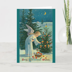 Cartão De Festividades Natal vintage anjo