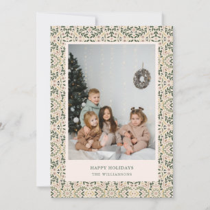 Cartão De Festividades Natal Vintage Blush Verde Floral Azulejo Foto Nata