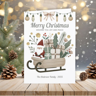 Cartão De Festividades Natal Vintage Boho Sleigh Tons Terrosos