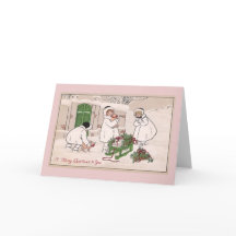 Natal vintage das meninas e dos porcos do animal