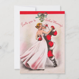 Cartão De Festividades Natal vintage Garota Dançando Com Papai Noel