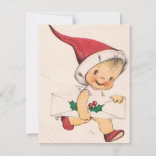 Cartão De Festividades natal vintage Garoto com Letra