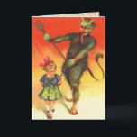 Cartão De Festividades Natal vintage Krampus<br><div class="desc">Cartões de Natal de Krampus para aqueles de você que não estão provavelmente na lista agradável! Krampus é a pessoa que vem e recolhe as crianças más no tempo do Natal. Agarra-os, pôr os em sua cesta e toma-os de volta a sua "toca má" para seu comensal. Não para em...</div>