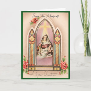 Cartão De Festividades Natal Vintage Madonna Nome Personalizado Interior