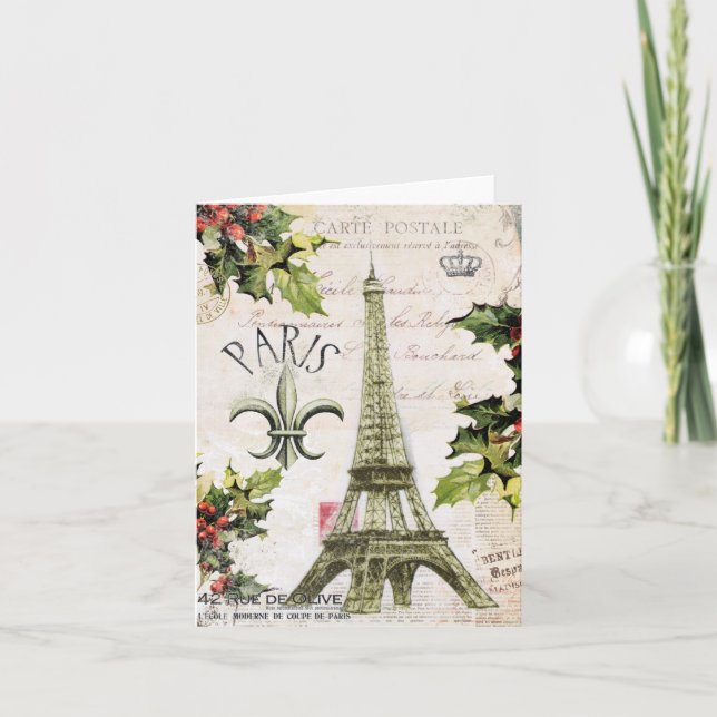 Cartão De Festividades Natal vintage no notecard de Paris (Frente)
