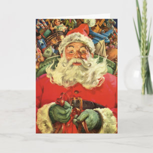 Cartão De Festividades Natal vintage Papai Noel em Sleigh com Brinquedos