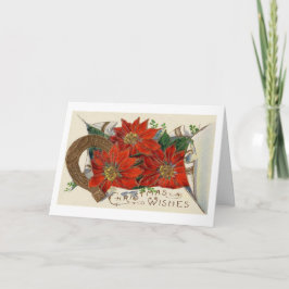 Cartão De Festividades Natal vintage poinsétia e calçados do cavalo