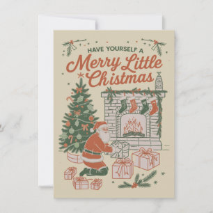 Cartão De Festividades Natal Vintage Presentes Retro Papai Noel Feriado