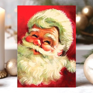 Cartão De Festividades Natal Vintage Retro Rosto do Papai Noel
