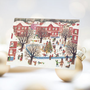 Cartão De Festividades Natal vintage Retro Winter Snowy Village