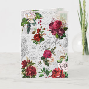 Cartão De Festividades Natal vintage Rosa Joyeux Noel Ephemera