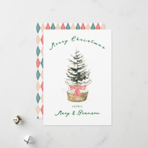 Cartão De Festividades Natal Vintage Script Vermelho Verde Argila Não Fot