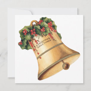 Cartão De Festividades Natal Vintage Sininhos Dourados, Saudações de Fim