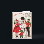 Cartão De Festividades Natal vintage Snowman Com Família<br><div class="desc">Bonito Retro Natal vintage Snowman Com Cartão De Férias Familiares.</div>